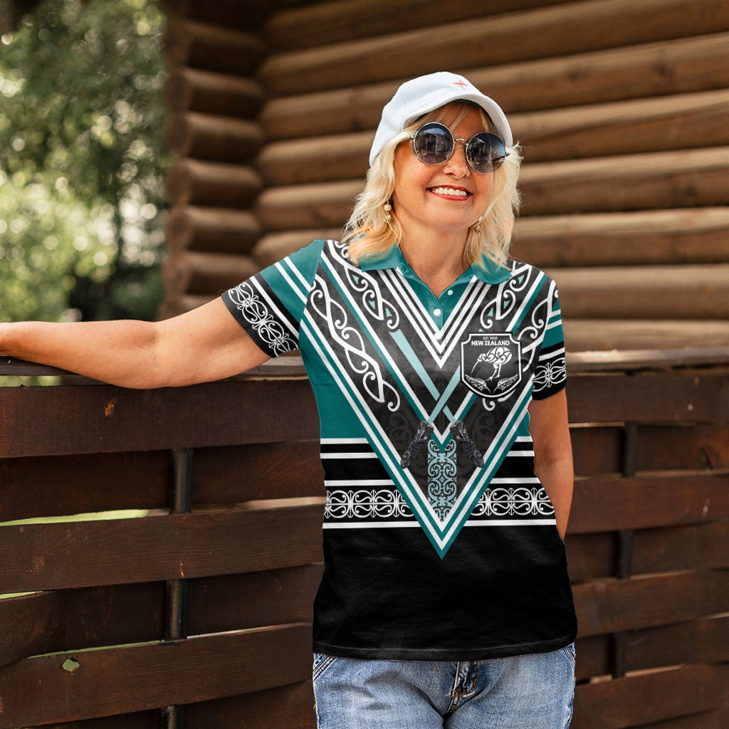 New Zealand Maori Rugby Custom Women Polo Shirt Aotearoa Koru Geometric - Oceanic Color