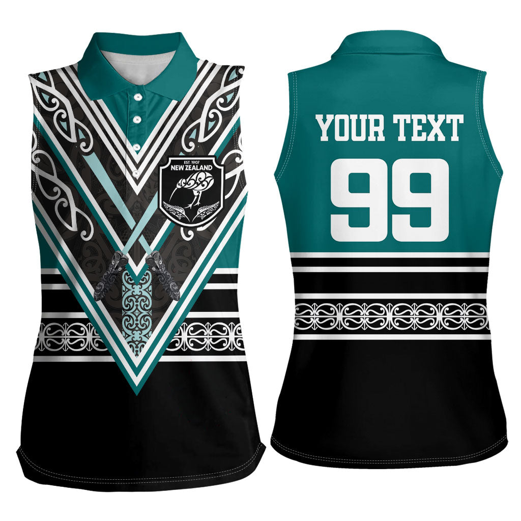 New Zealand Maori Rugby Custom Women Sleeveless Polo Shirt Aotearoa Koru Geometric - Oceanic Color