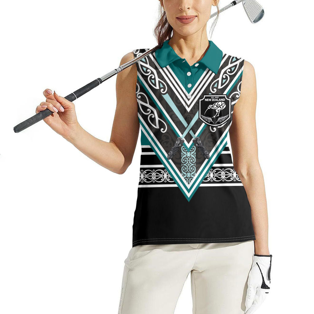 New Zealand Maori Rugby Custom Women Sleeveless Polo Shirt Aotearoa Koru Geometric - Oceanic Color