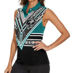 New Zealand Maori Rugby Custom Women Sleeveless Polo Shirt Aotearoa Koru Geometric - Oceanic Color
