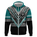 New Zealand Maori Rugby Custom Zip Hoodie Aotearoa Koru Geometric - Oceanic Color