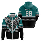 New Zealand Maori Rugby Custom Zip Hoodie Aotearoa Koru Geometric - Oceanic Color