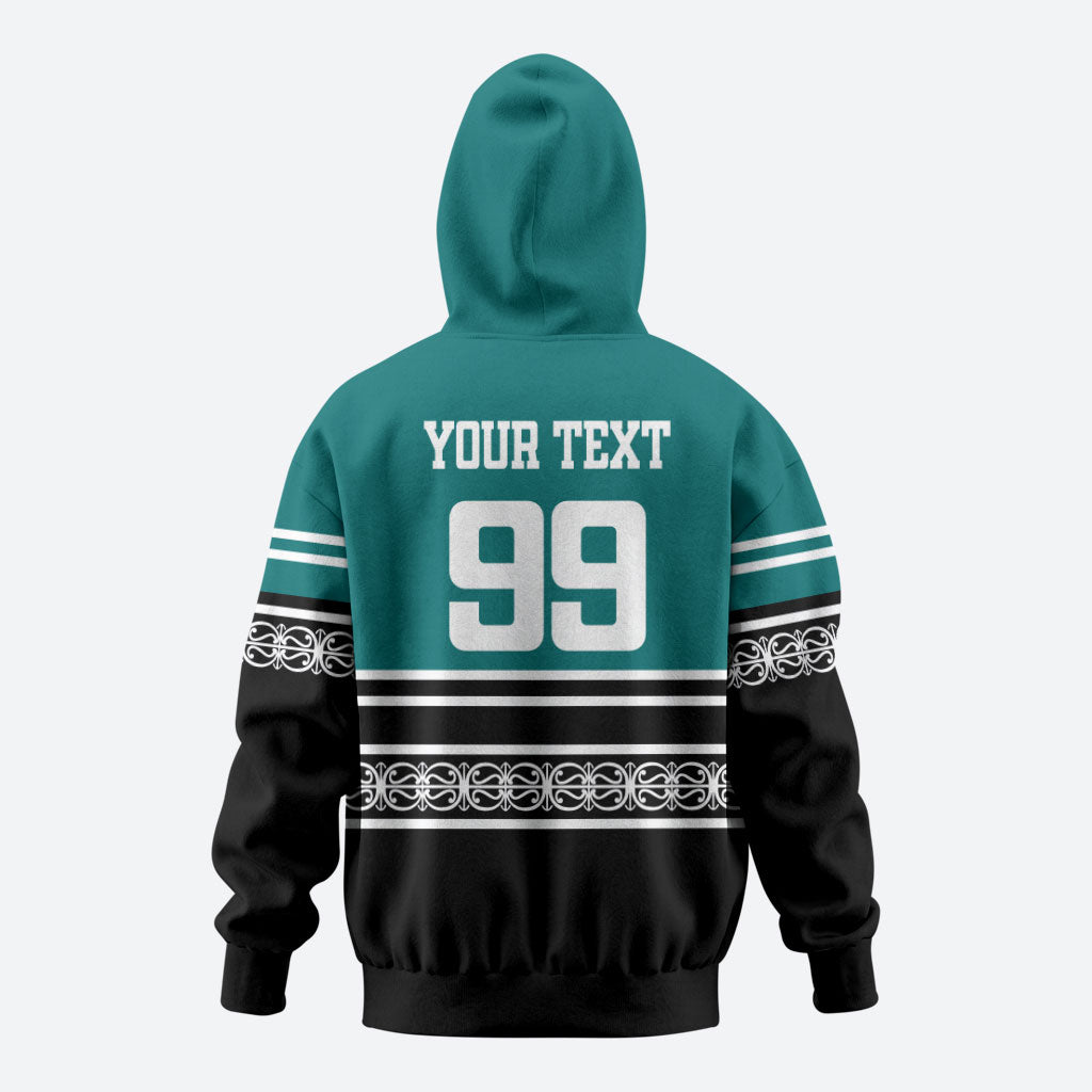 New Zealand Maori Rugby Custom Zip Hoodie Aotearoa Koru Geometric - Oceanic Color