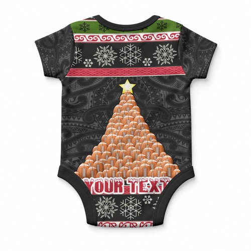Personalized New Zealand Meri Kirihimete Baby Onesie Maori Warrior with Rugby Christmas Tree