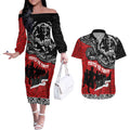 Aotearoa Toitu Te Tiriti Couples Matching Off The Shoulder Long Sleeve Dress and Hawaiian Shirt Honoring Te Tiriti o Waitangi Maori Haka