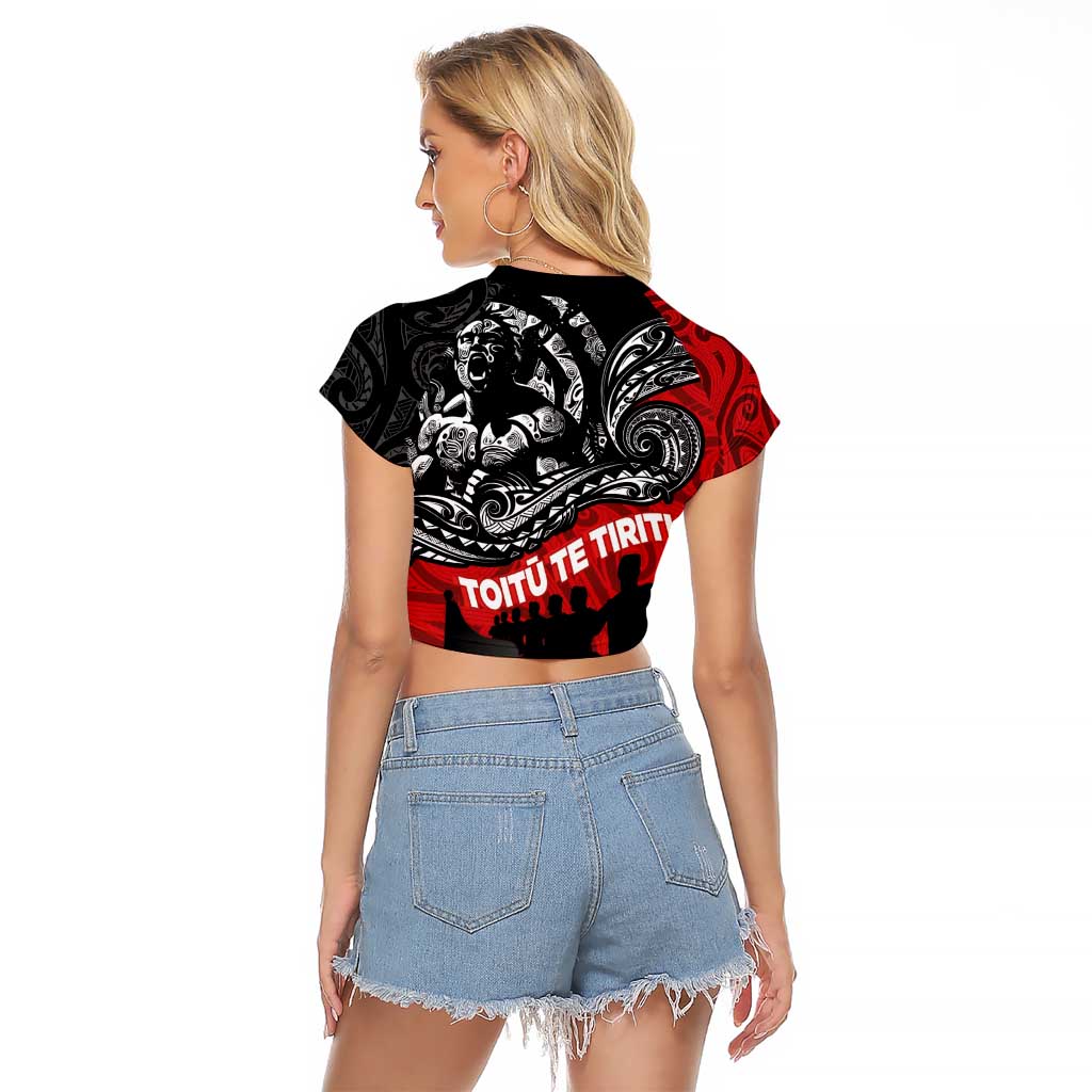 Aotearoa Toitu Te Tiriti Raglan Cropped T Shirt Honoring Te Tiriti o Waitangi Maori Haka