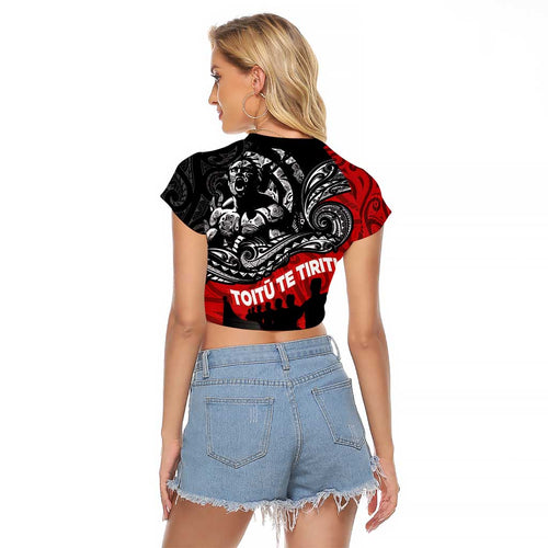Aotearoa Toitu Te Tiriti Raglan Cropped T Shirt Honoring Te Tiriti o Waitangi Maori Haka