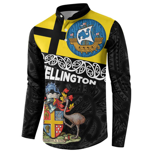 New Zealand Wellington Button Sweatshirt The Capital's Emblems Flag and Koru Art
