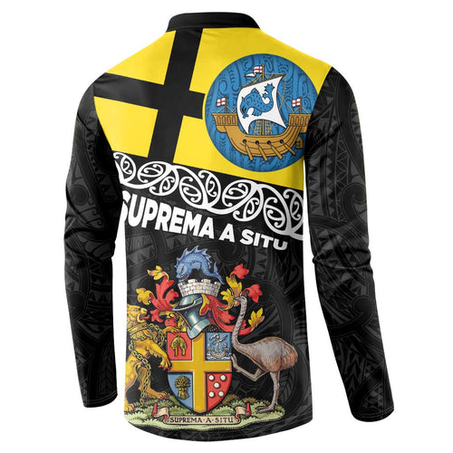 New Zealand Wellington Button Sweatshirt The Capital's Emblems Flag and Koru Art