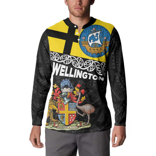 New Zealand Wellington Button Sweatshirt The Capital's Emblems Flag and Koru Art