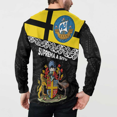 New Zealand Wellington Button Sweatshirt The Capital's Emblems Flag and Koru Art