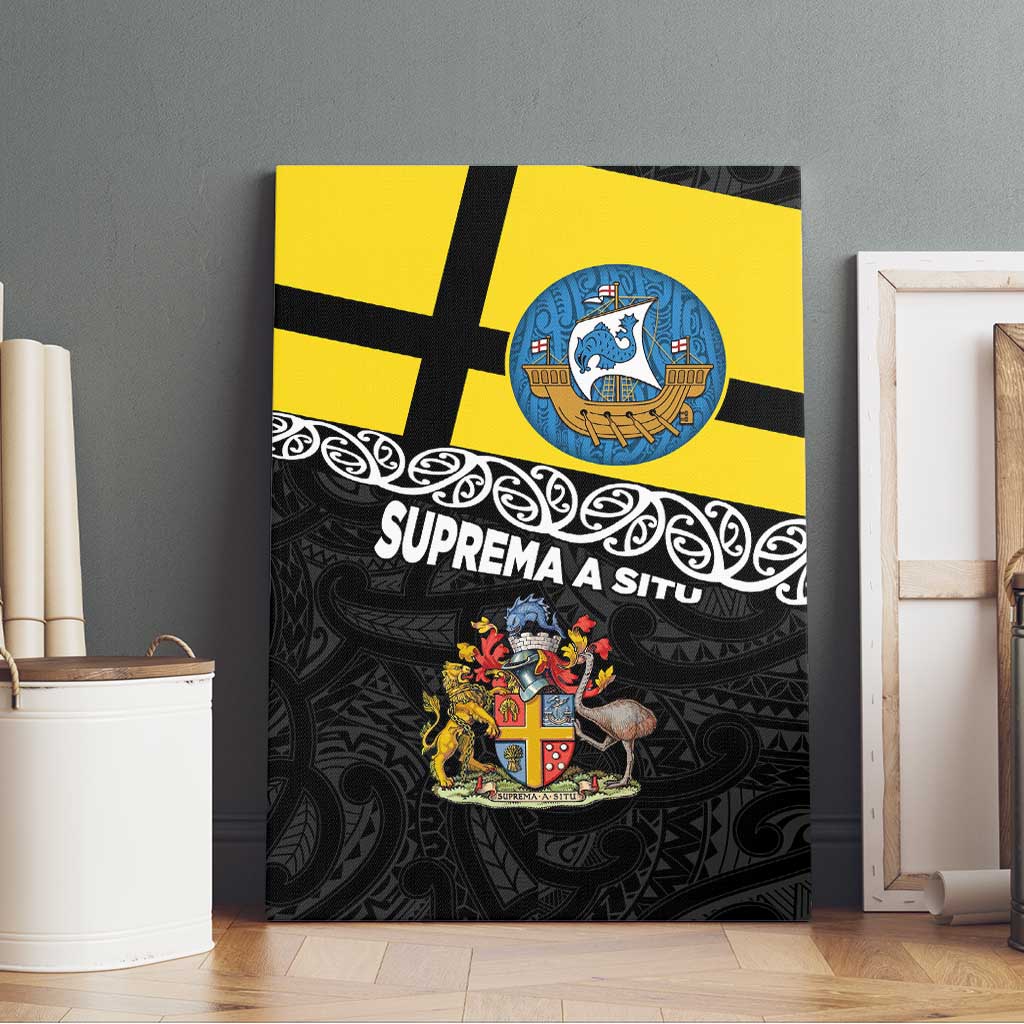New Zealand Wellington Canvas Wall Art The Capital's Emblems Flag and Koru Art
