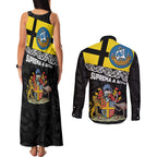New Zealand Wellington Couples Matching Tank Maxi Dress and Long Sleeve Button Shirt The Capital's Emblems Flag and Koru Art