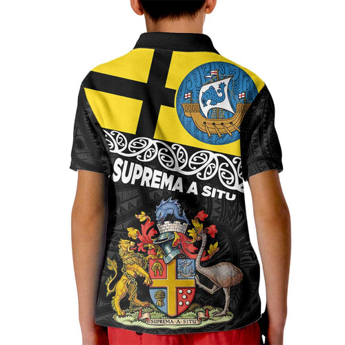New Zealand Wellington Kid Polo Shirt The Capital's Emblems Flag and Koru Art