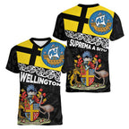 New Zealand Wellington Women V-Neck T-Shirt The Capital's Emblems Flag and Koru Art