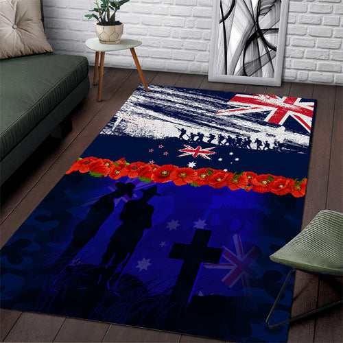 New Zealand and Australia ANZAC Day Area Rug Lest We Forget Red Poppy Flowers and Soldier