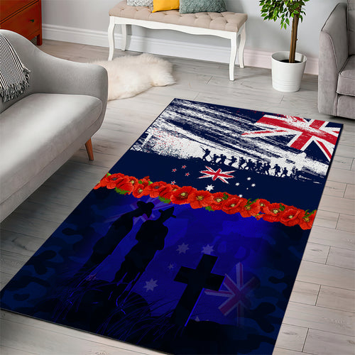 New Zealand and Australia ANZAC Day Area Rug Lest We Forget Red Poppy Flowers and Soldier