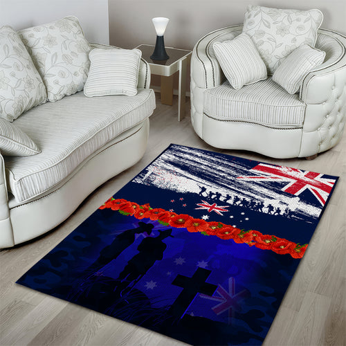 New Zealand and Australia ANZAC Day Area Rug Lest We Forget Red Poppy Flowers and Soldier