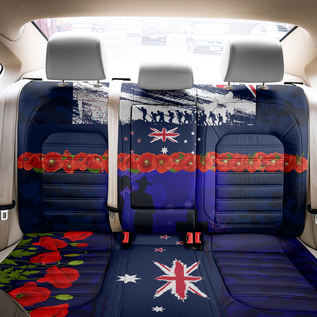 New Zealand and Australia ANZAC Day Back Car Seat Cover Lest We Forget Red Poppy Flowers and Soldier
