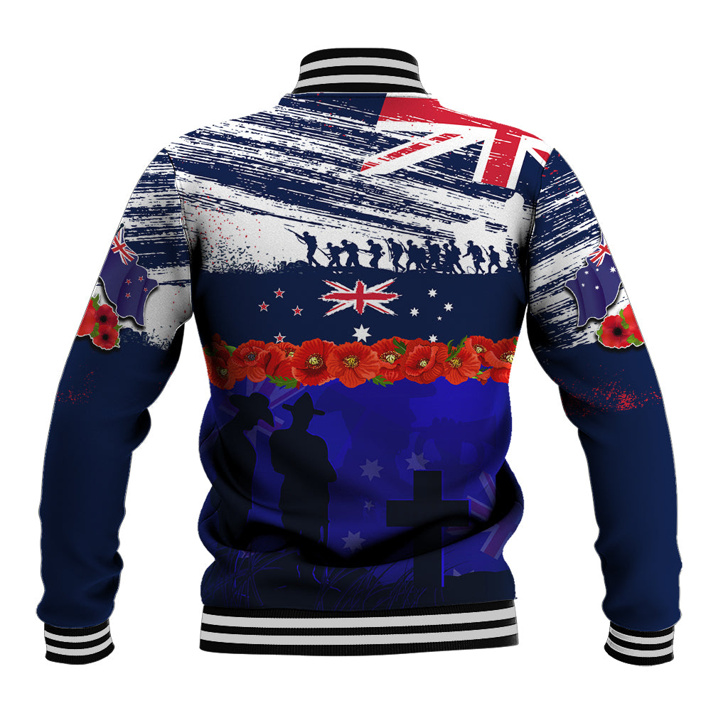 New Zealand and Australia ANZAC Day Baseball Jacket Lest We Forget Red Poppy Flowers and Soldier