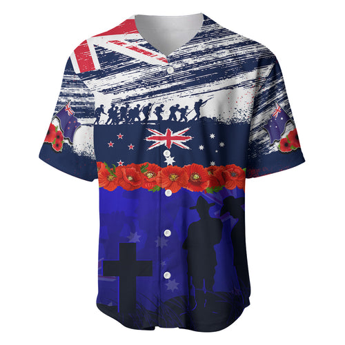 New Zealand and Australia ANZAC Day Baseball Jersey Lest We Forget Red Poppy Flowers and Soldier