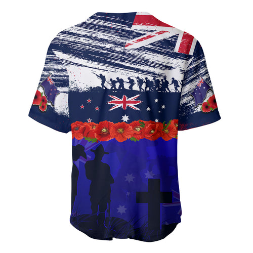 New Zealand and Australia ANZAC Day Baseball Jersey Lest We Forget Red Poppy Flowers and Soldier