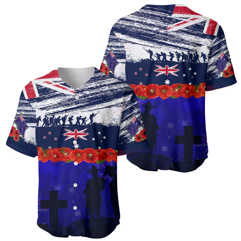 New Zealand and Australia ANZAC Day Baseball Jersey Lest We Forget Red Poppy Flowers and Soldier