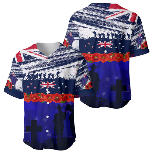 New Zealand and Australia ANZAC Day Baseball Jersey Lest We Forget Red Poppy Flowers and Soldier