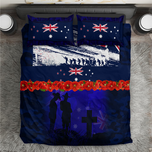 New Zealand and Australia ANZAC Day Bedding Set Lest We Forget Red Poppy Flowers and Soldier