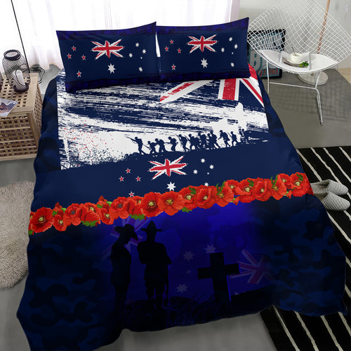 New Zealand and Australia ANZAC Day Bedding Set Lest We Forget Red Poppy Flowers and Soldier