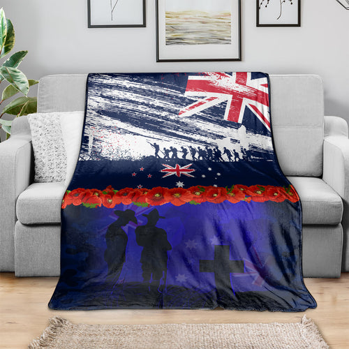 New Zealand and Australia ANZAC Day Blanket Lest We Forget Red Poppy Flowers and Soldier