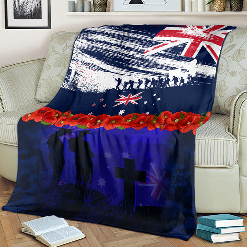 New Zealand and Australia ANZAC Day Blanket Lest We Forget Red Poppy Flowers and Soldier