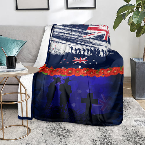New Zealand and Australia ANZAC Day Blanket Lest We Forget Red Poppy Flowers and Soldier