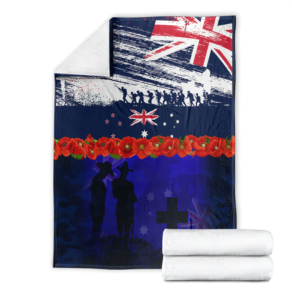 New Zealand and Australia ANZAC Day Blanket Lest We Forget Red Poppy Flowers and Soldier