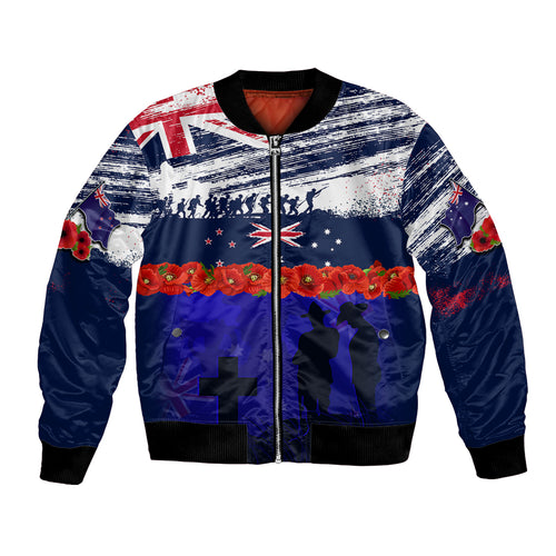New Zealand and Australia ANZAC Day Bomber Jacket Lest We Forget Red Poppy Flowers and Soldier