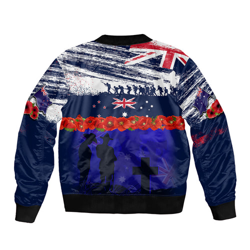 New Zealand and Australia ANZAC Day Bomber Jacket Lest We Forget Red Poppy Flowers and Soldier