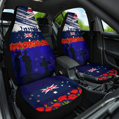 New Zealand and Australia ANZAC Day Car Seat Cover Lest We Forget Red Poppy Flowers and Soldier
