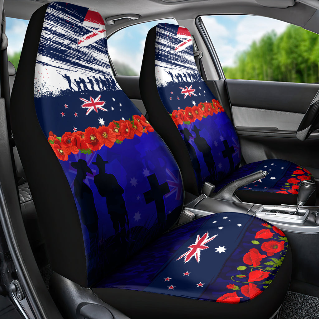 New Zealand and Australia ANZAC Day Car Seat Cover Lest We Forget Red Poppy Flowers and Soldier
