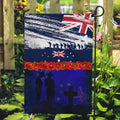 New Zealand and Australia ANZAC Day Garden Flag Lest We Forget Red Poppy Flowers and Soldier