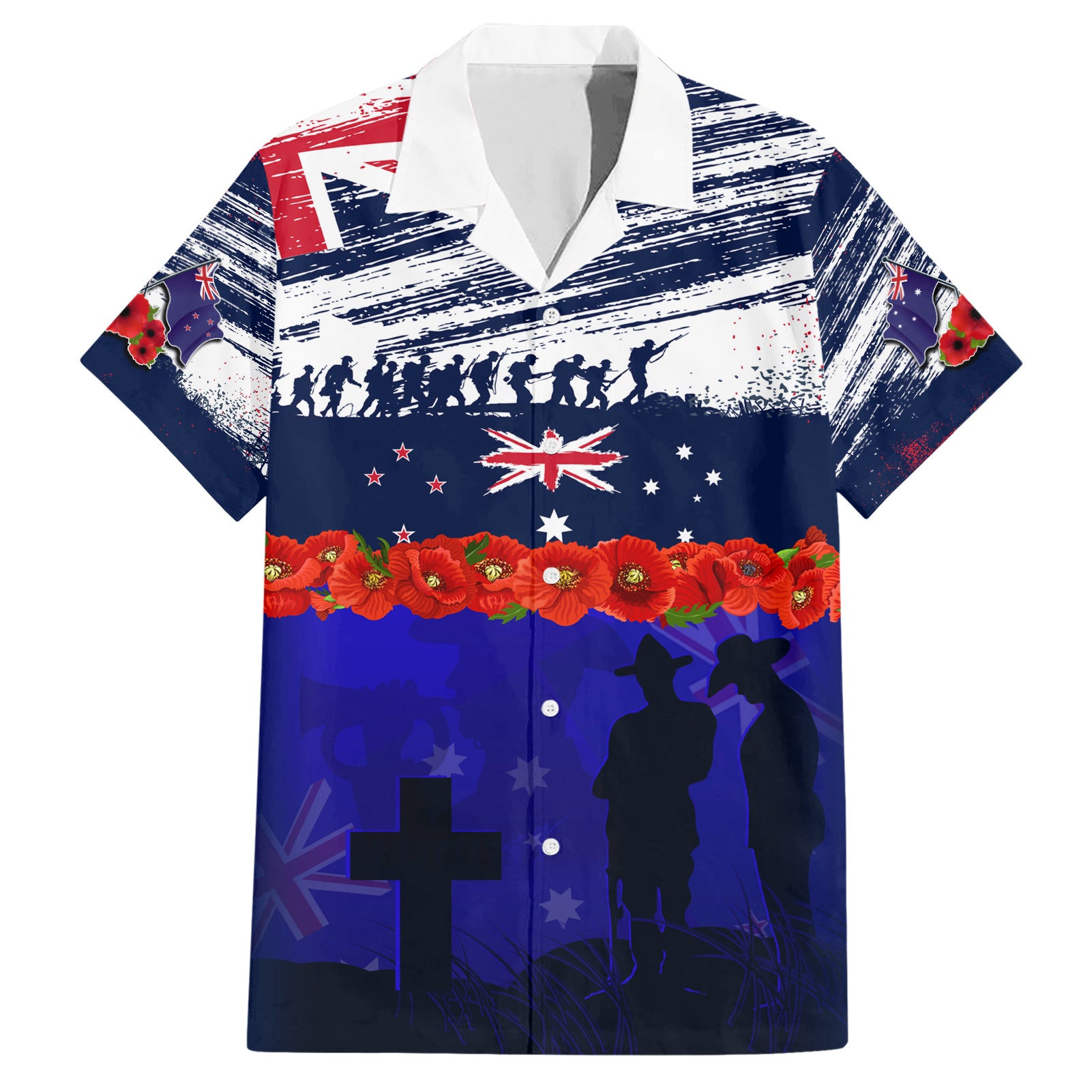 New Zealand and Australia ANZAC Day Hawaiian Shirt Lest We Forget Red Poppy Flowers and Soldier