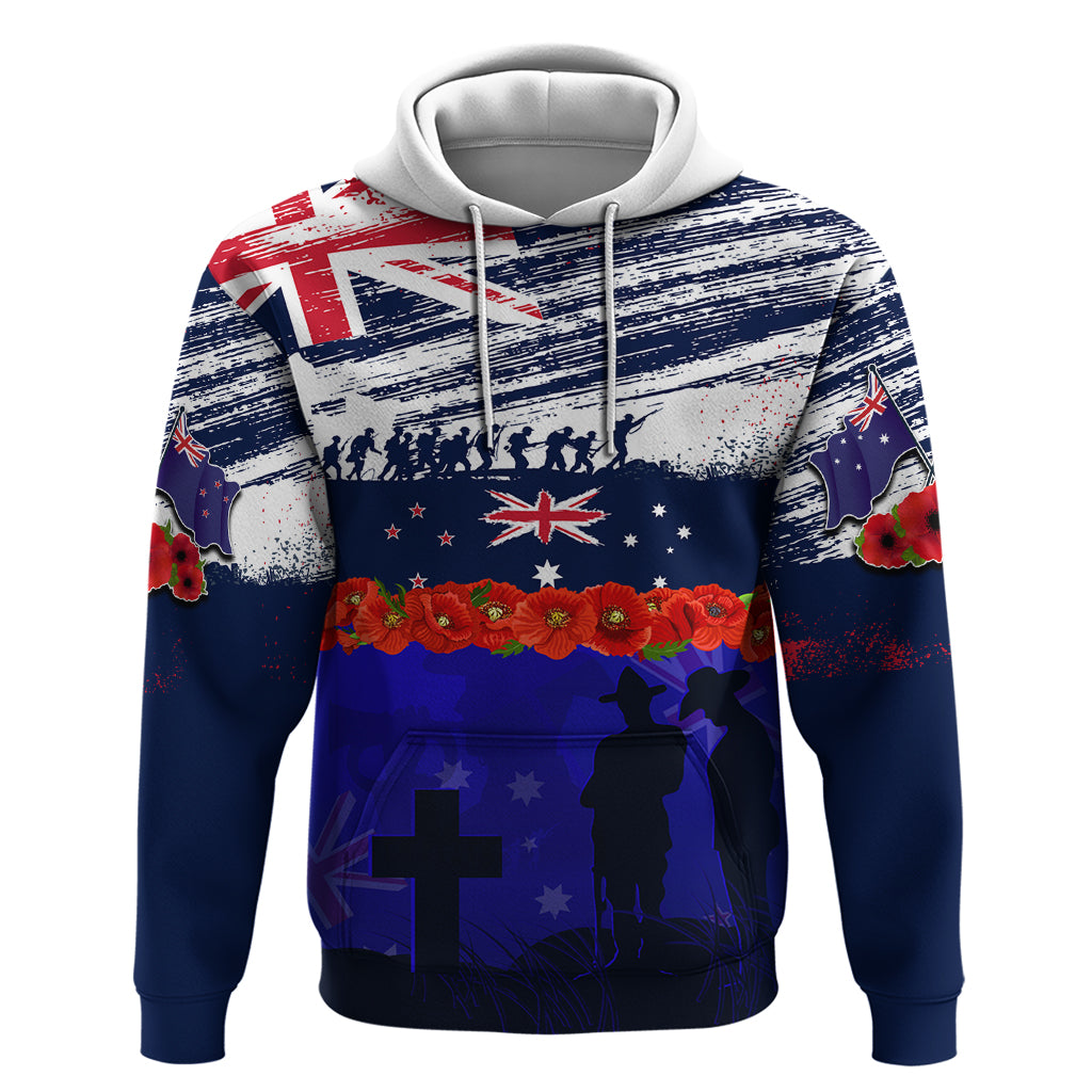 New Zealand and Australia ANZAC Day Hoodie Lest We Forget Red Poppy Flowers and Soldier