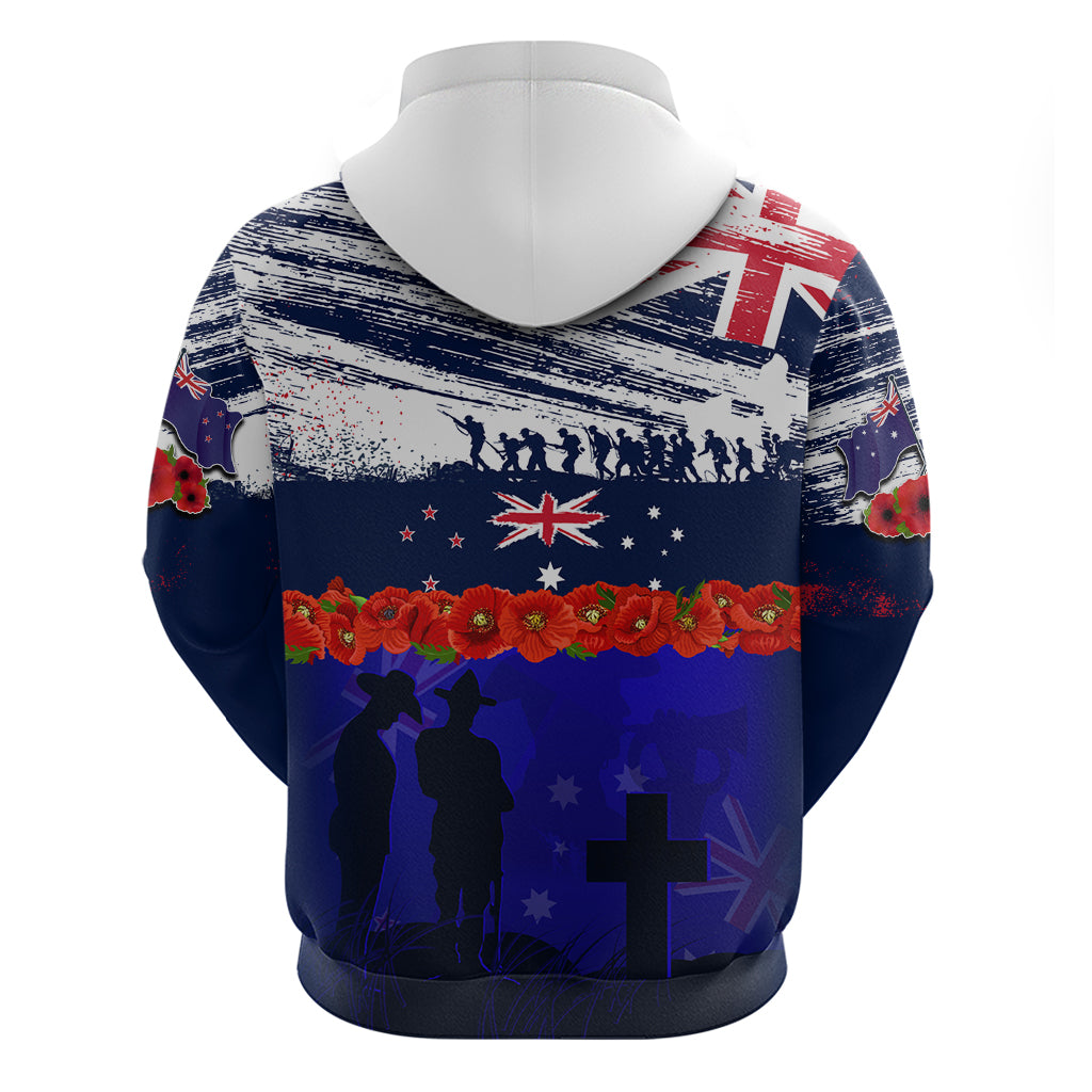 New Zealand and Australia ANZAC Day Hoodie Lest We Forget Red Poppy Flowers and Soldier