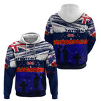 New Zealand and Australia ANZAC Day Hoodie Lest We Forget Red Poppy Flowers and Soldier