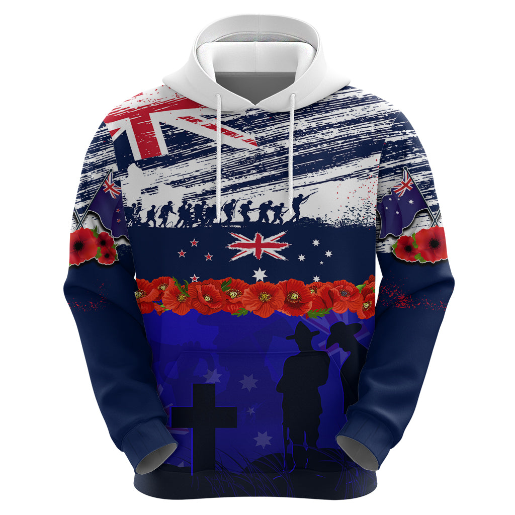 New Zealand and Australia ANZAC Day Hoodie Lest We Forget Red Poppy Flowers and Soldier