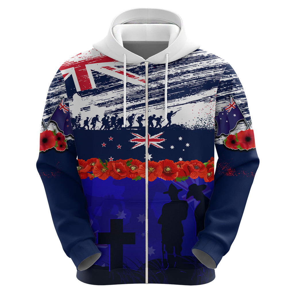 New Zealand and Australia ANZAC Day Hoodie Lest We Forget Red Poppy Flowers and Soldier