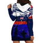 New Zealand and Australia ANZAC Day Hoodie Dress Lest We Forget Red Poppy Flowers and Soldier