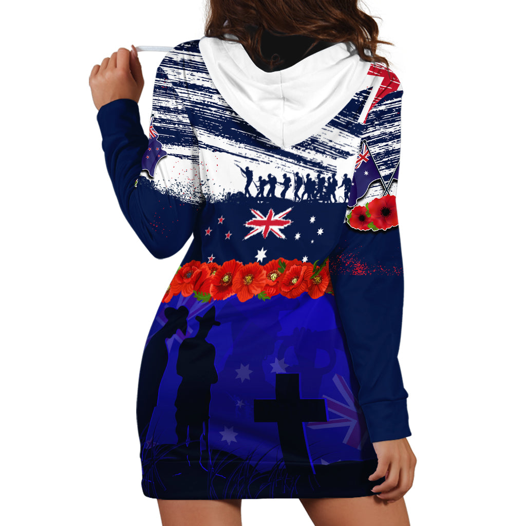 New Zealand and Australia ANZAC Day Hoodie Dress Lest We Forget Red Poppy Flowers and Soldier