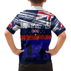 New Zealand and Australia ANZAC Day Kid Hawaiian Shirt Lest We Forget Red Poppy Flowers and Soldier