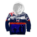 New Zealand and Australia ANZAC Day Kid Hoodie Lest We Forget Red Poppy Flowers and Soldier