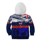 New Zealand and Australia ANZAC Day Kid Hoodie Lest We Forget Red Poppy Flowers and Soldier
